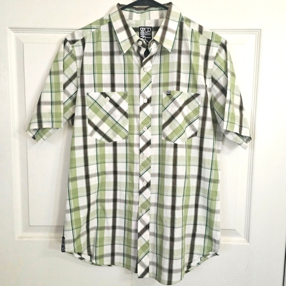 Billabong Mens Green Plaid Short Sleeve Button Shirt Surf Casual‎ Western Skater - Picture 1 of 7